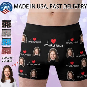 Custom Boxer Briefs for Men, Personalized Face Underwear with Name, Valentine&#39;s Day/ Birthday Gift for Boyfriend, Father&#39;s Day Gift for Him