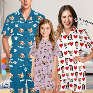 Custom Pajamas with Face for Men Women Kids, Custom Short Sleeve Pajama Set, Personalized Pajama with Face, Custom Photo Pajamas, Party Gift