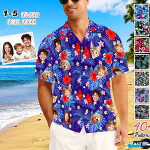 Personalized Hawaiian Shirt with Face, Custom Hawaiian Shirt with Photo, All Over Print Hawaiian Button Up Shirts, Anniversary/Birthday Gift