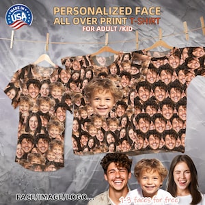 Custom T-Shirt with Faces, Custom Family Faces Shirts, Personalized Photo Shirts for Men Women Kids, Birthday Gift, All Over Faces T-Shirt