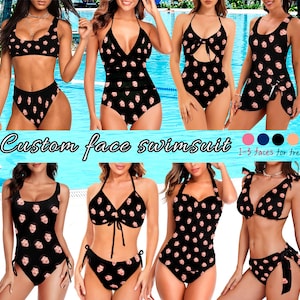 Custom Face Swimsuit for Women, Personalized Photo Swimsuit, Summer Holiday Bathing Suits with Face, Bachelorette Party Gifts, Custom Bikini
