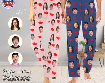 Custom Pajama Pants with Face, Personalized Photo Pajamas for Men Women, Birthday/ Christmas/ Anniversary Gifts, Pajamas Party, Hearts Pants