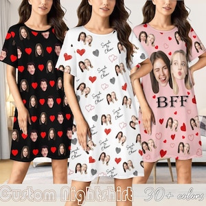 Custom Face Pajama Dress, Personalized Photo Nightgown with Names For Bestie