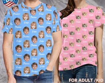 Personalize Short Sleeve Shirts with Face, Custom Face Shirt for Man Women, Baby Face Your Dog Face, Father's Day Gift, Custom Name T-shirt