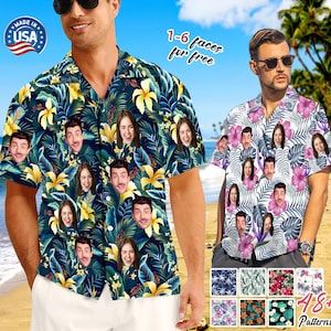 Custom Face Hawaiian Shirts, Personalized Men Hawaiian Button Up Shirts, Bachelor Party Gift for Him, Print Photo Hawaiian Shirt for Father