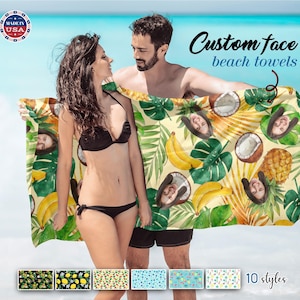 Custom Face Beach Towel: Personalized Hawaiian Flowers Pool Towel