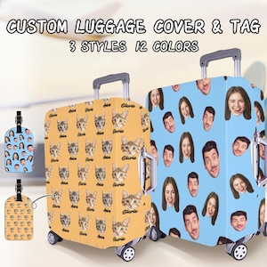 Benutzerdefinierte Gepäckabdeckung mit Haustierfoto, personalisierte Gesichtskofferabdeckung, Reisetaschenabdeckungen / Tags, Personalisieren Sie Ihren Koffer mit dem Haustierfoto-Logo