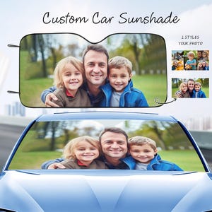 パーソナライズされた写真入り自動車用サンシェード、カスタム自動車用サンシェード、お父さんへの家族への贈り物、写真入りフロントガラス用サンシェード、車の装飾、車のフロントガラス