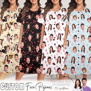 Personalized Face Nightgown, Custom Photo Pajama Dress, Gift for Wife Mom
