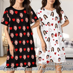 Pijama personalizado con cara: camisón de mujer con corazón rojo, regalo de cumpleaños