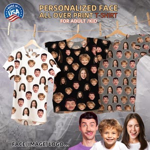 Custom T-Shirt with Faces, Personalized Tee Shirts for Men Women Kids, Family Tshirt with Faces, Kids/Pets/Human Face T-shirt, Birthday Gift