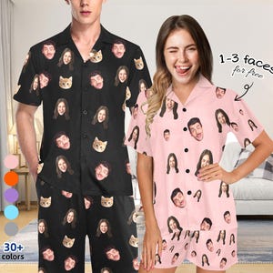 Personalized Photo Pajama Set: Custom Face Sleepwear, Couple Gift