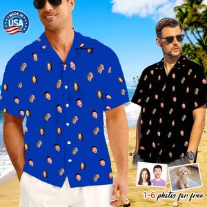 Custom Photo Hawaiian Shirt, Hawaiian Shirt with Logo/Face, Personalized Picture Face Hawaiian Shirt, Dog Cat Face Shirts, Father&#39;s Day Gift