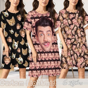 Custom Face Pajama Dress: Personalized Photo Sleepshirt, Pet Portrait Nightgown