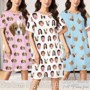 Personalized Face Pajama Dress: Custom Photo Sleepshirt, Birthday Gift