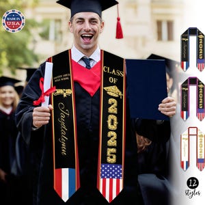 Custom Graduation Stole: Mixed Flag, Personalized 2026 Sash