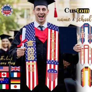 Custom Country Flag Graduation Stole: Personalized Class of 2025 Sash