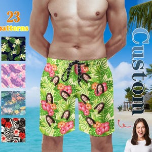 Personalized Face Hawaiian Swim Trunks: Custom Men&#39;s Beach Shorts