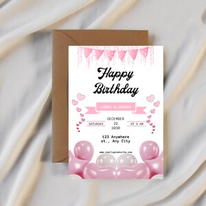 Tarjeta de feliz cumpleaños animada con degradado rosa, tarjeta de felicitación de cumpleaños personalizable, tarjeta animada, tarjeta de cumpleaños personalizada