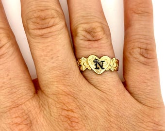 14K Solid Gold Ring Hawaiian Letter Ring- Wedding Ring - Name Ring - Valentines Gift for Her- Birthday Gift for Girlfriend Gift for Mom