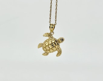 14K Solid Gold Turtle Pendant Hawaiian Turtle Honu Pendant Birthday Gift for Her Gift for Wife Gift for Girlfriend Tropical Beach Jewelry