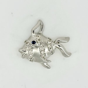 14K White Gold Fish Pendant, Fish Necklace Diamond Necklace Sapphire Pendant Birthday Gift For Her For mom Anniversary Gift Christmas Gift