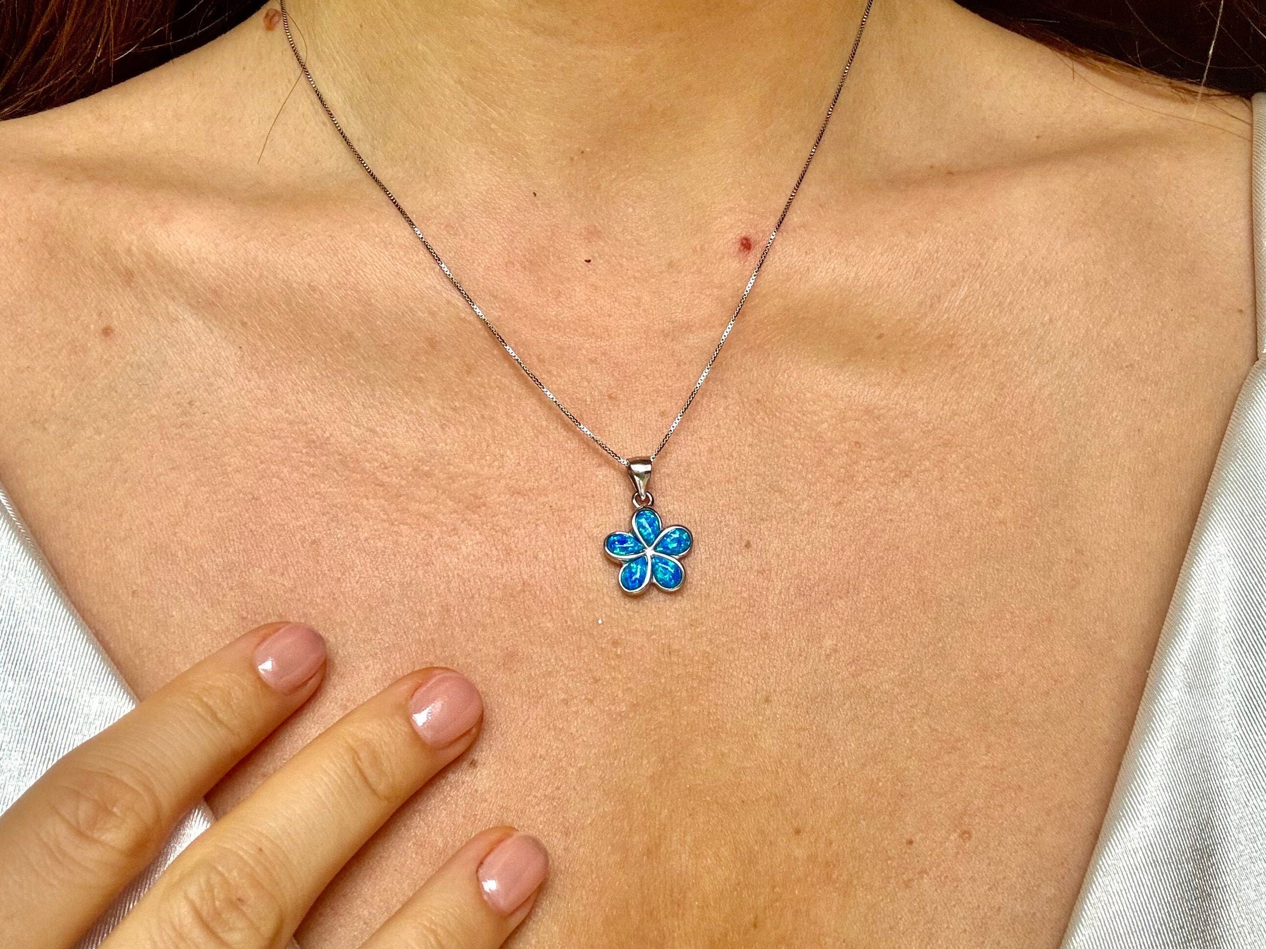 YueYuan Collana Con Ciondolo Fiore Blu In Argento 925 E Zirconia - Gioiello Elegante Per Donna, Regalo Unico