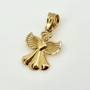 14K Solid Gold Guardian Angel Pendant Loving Angel Necklace Gold Pendant Valentines Gift for her Birtday Gift for Mom Protective Necklace