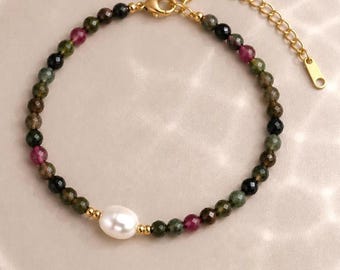 Bracciale di perle - Bracciale di tormalina - Pietra portafortuna di ottobre