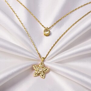Double Layer Necklace 14K Gold Plated Plumeria Flower Pendant, Stacking Necklace, Minimalist Jewelry image 8