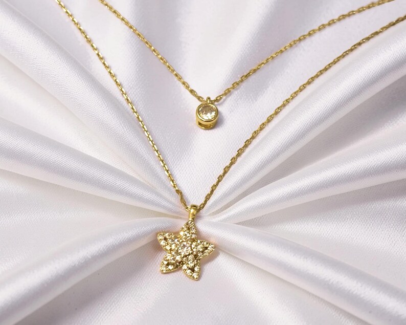 Double Layer Necklace 14K Gold Plated Plumeria Flower Pendant, Stacking Necklace, Minimalist Jewelry image 8
