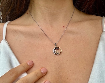 Hawaiian Wave Necklace 925 Sterling Silver 3 Color Rhodium 14k Gold Plated chain Cute Gift for Wife Flower Mom Girlfriend Surf surfer ocean