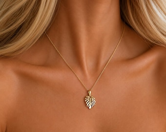 Monstera Pendant - 14K Gold - Monstera Necklace Leaf Pendant Nature Inspired Necklace Leaf Necklace