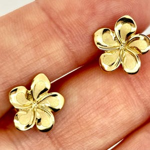 14K Solid Gold Plumeria Earrings Flower Earrings Gold Earrings Birthday Gift for her Gift for Mom Flower Studs Gold Studs Plumeria Studs