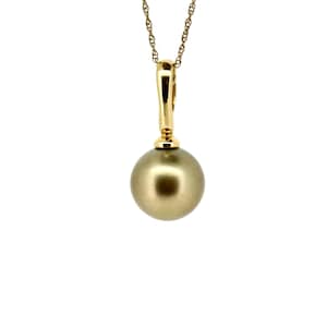 Genuine Natural Tahitian Pearl Necklace Pearl Pendant with 14K Gold Enhancer Black Pearl Necklace Birthday Gift for Her Gift for Mom