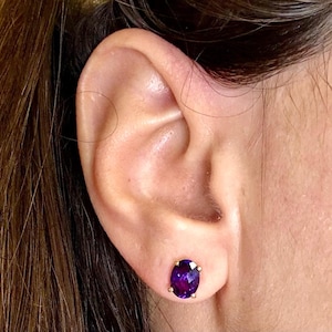 14k Solid Yellow Gold Oval Amethyst Earrings, February Birthstone, Birthday Gift For Her, Gift For Mom, Anniversary Gift, Spiritual Stone