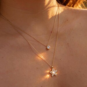 Double Layer Necklace 14K Gold Plated Plumeria Flower Pendant, Stacking Necklace, Minimalist Jewelry image 5