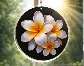 Atrapasol de plumeria hawaiana personalizado / Adorno para espejo retrovisor de coche personalizado