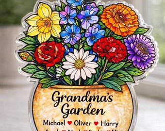 Ramo floral del jardín de la abuela / Estatua acrílica / Placa con nombre personalizada