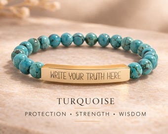 Pulsera de protección personalizada con barra grabada de cristal / Pulsera elástica de piedra natural