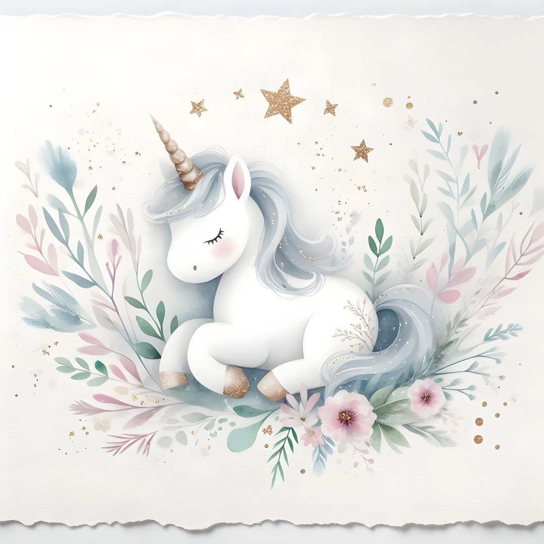 Baby Unicorn Sleeping Watercolor Digital Print | Nursery Decor JPG File ...
