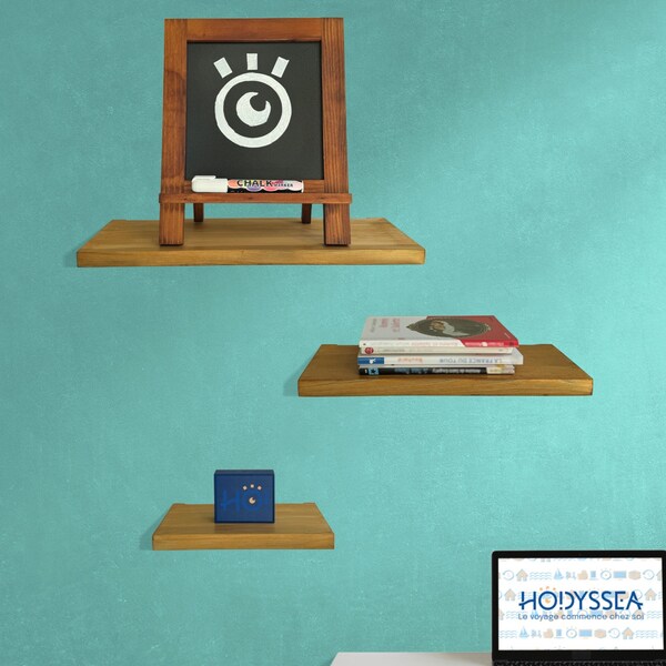 HODYSSEA Lot de 3 Etagères Murales Flottantes Modulables 43-33-23 cm Bois