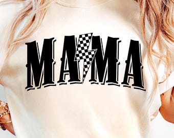 Mama Lightning Bolt SVG PNG, Mama Svg Png, Mom Life Png, Mama Sublimation, Vintage Checkered Lightning Bolt