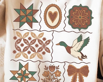 Vintage inspired Png, Rustic Country Patchwork, Vintage Farmhouse Goose Star Floral Bow, Mallard Duck, 90s Inspired, Grandma Core Png