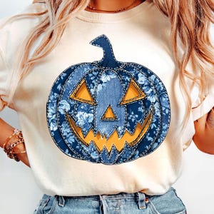 Patchwork Pumpkin Png Svg, Fall Pumpkin Png, Fall Girly Png, Denim Patchwork Pumpkin Png, Halloween Pumpkin Png, Pumpkin Season Png