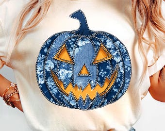 Patchwork Pumpkin Png Svg, Fall Pumpkin Png, Fall Girly Png, Denim Patchwork Pumpkin Png, Halloween Pumpkin Png, Pumpkin Season Png