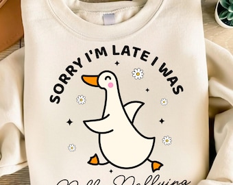 Tut mir leid, ich bin zu spät, ich war Dilly Dallying Goose SVG PNG, trendige süße Gans svg, Retro Groovy Ästhetik, süßes Gans Shirt