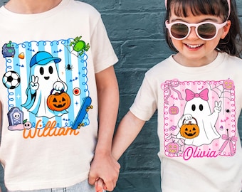 Personalized Halloween Kids Name Png, Halloween Ghost Pumpkin Png, Spooky Halloween Kids Shirt Png, Halloween Pumpkin Coquette Bow Png