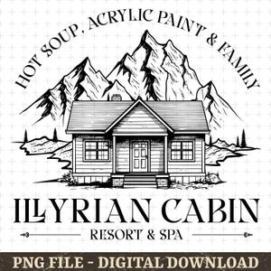 Illyrian Cabin Resort and Spa (PNG/SVG), Diseño ACOTAR, Cita divertida de chica estudiosa, Estética romántica de fantasía, Estética de libros (PNG/SVG)