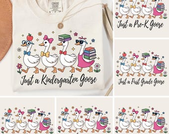 Paquete PNG de ganso de regreso a clases, diseño de camiseta para el primer día de clases de maestra coqueta, sublimación floral preppy, preescolar, 1.º, 2.º, 3.º y 4.º grado